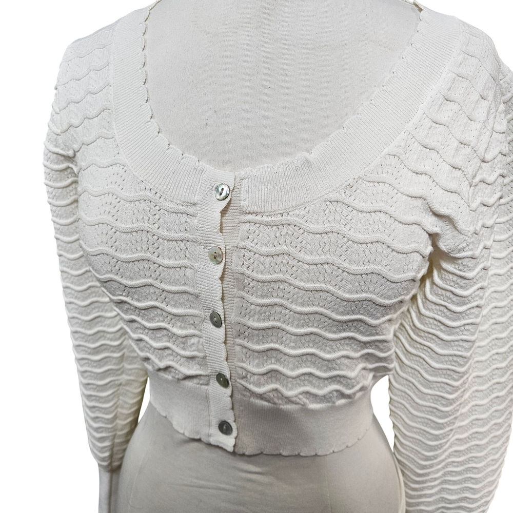 Zara Cropped Textured Cardigan With Fitted Waist And Sleeves‎ Size S Cream
